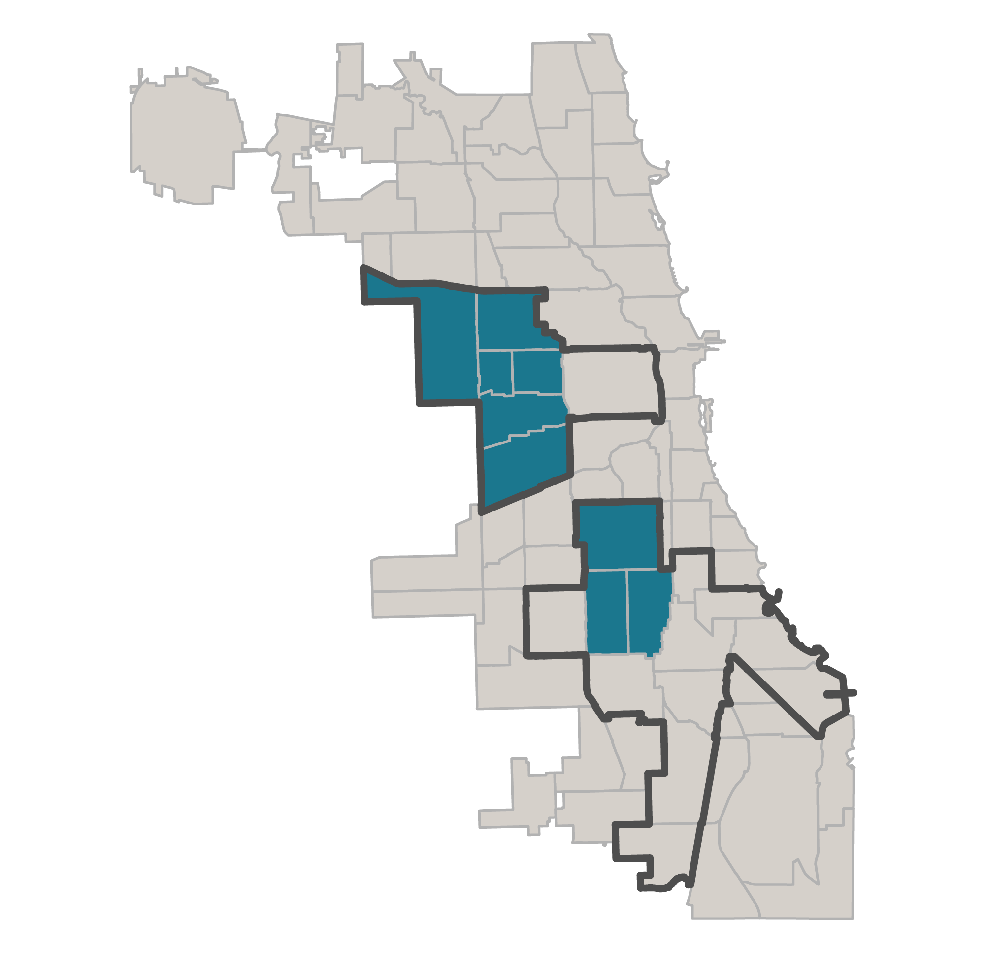 Highlighted map of Chicago Community Areas