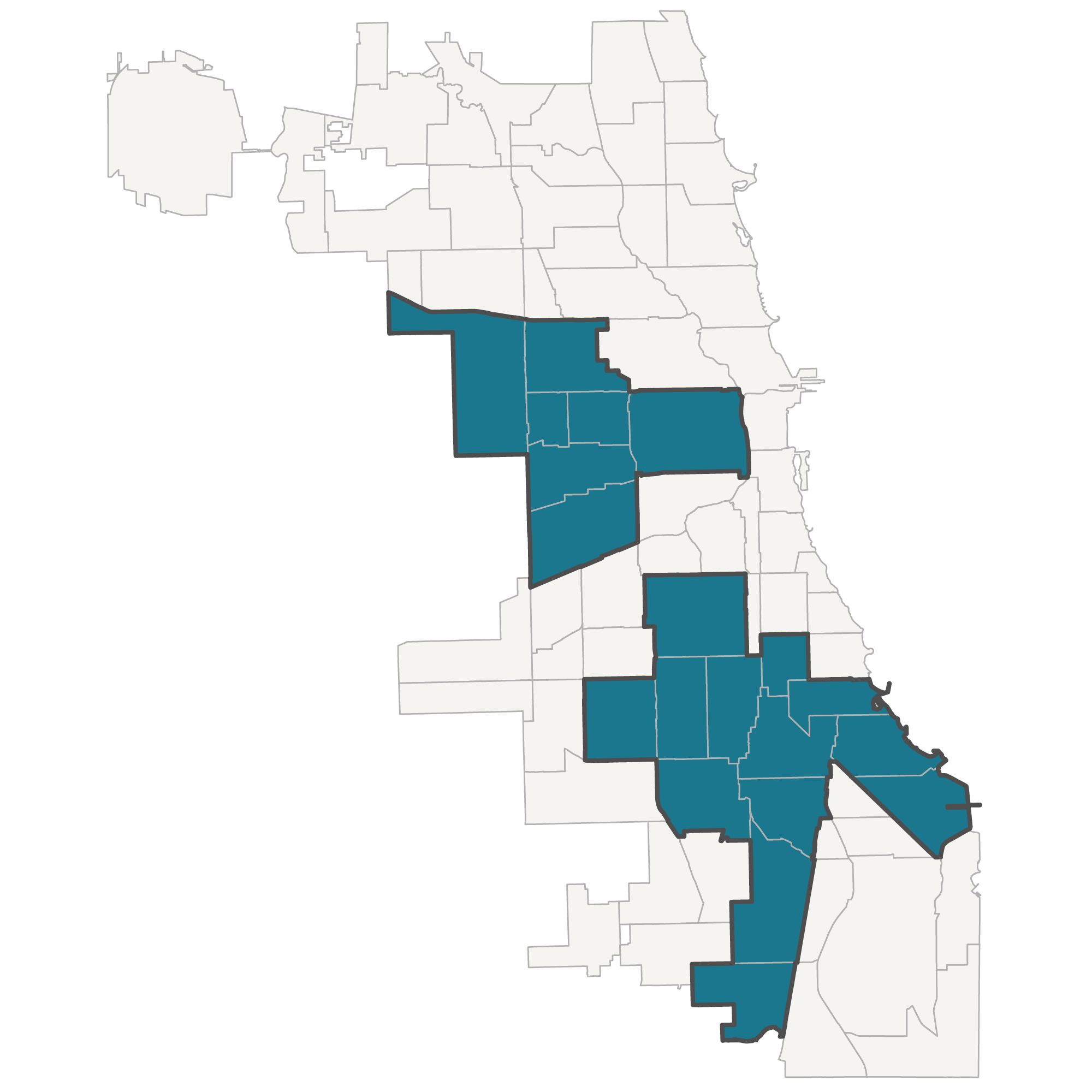 Highlighted map of Chicago Community Areas